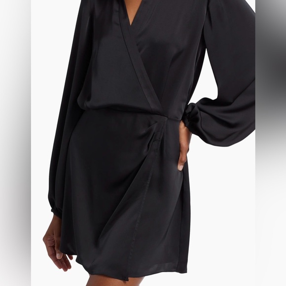 Ramy Brook Carolyn Satin Wrap Mini Dress- Black